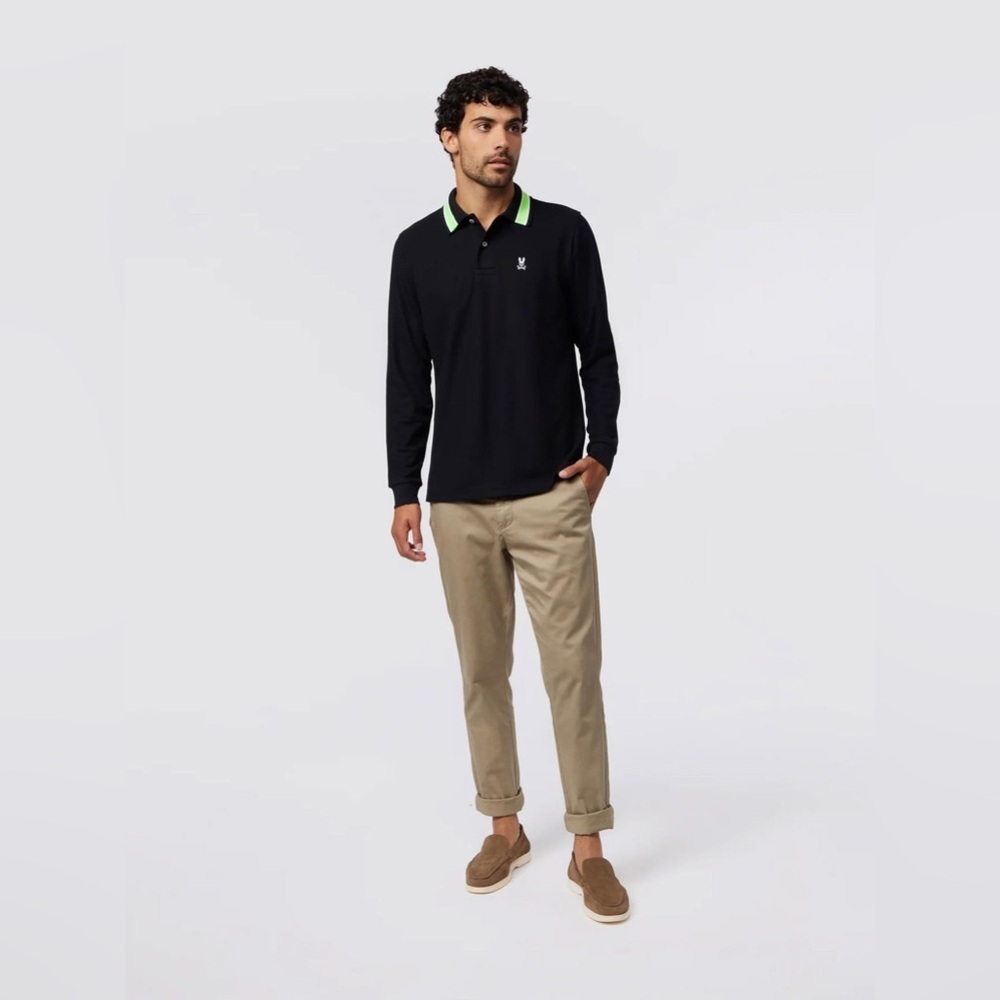Psycho Bunny Lorenzo blue green long sleeve Polo shirt 4 - Picture 2 of 8